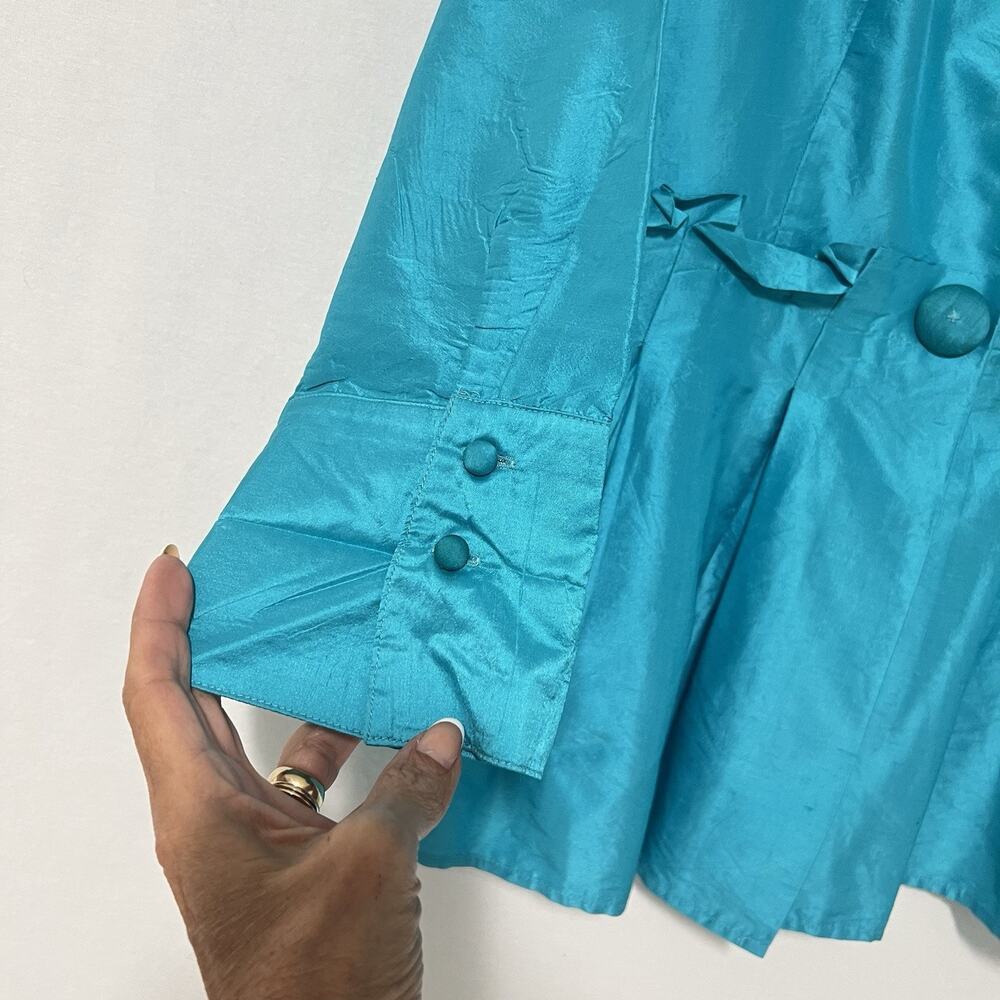 Sara Campbell 100% Silk Blazer Jacket Womens 12 Turquoise Blue Elegant Old Money - Picture 5 of 12